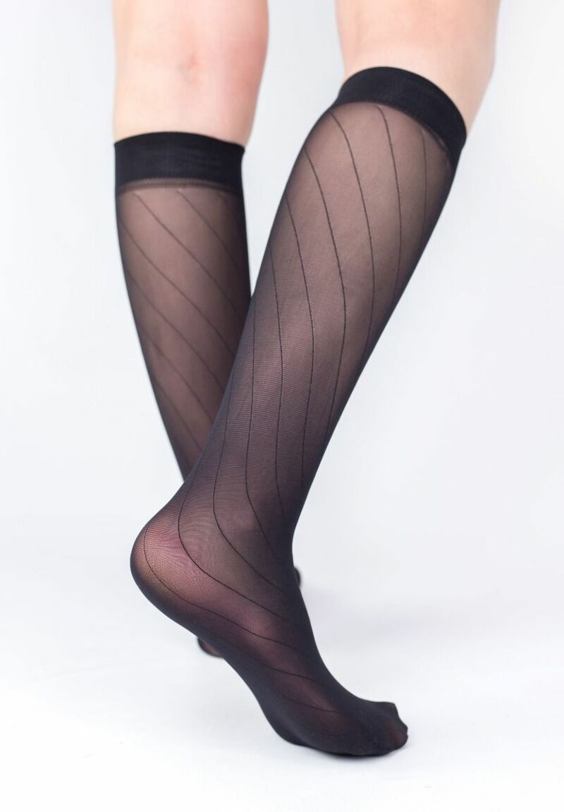 Κάλτσα μέχρι το γόνατο με σχέδιο μαύρο Lines Linea D'oro