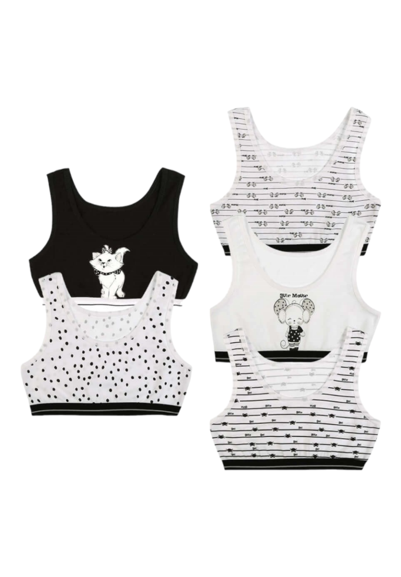 Μπουστάκια εφηβικά με φαρδιά τιράντα βαμβακερά Donella Cute Cats σε συσκευασία 5 τεμ.