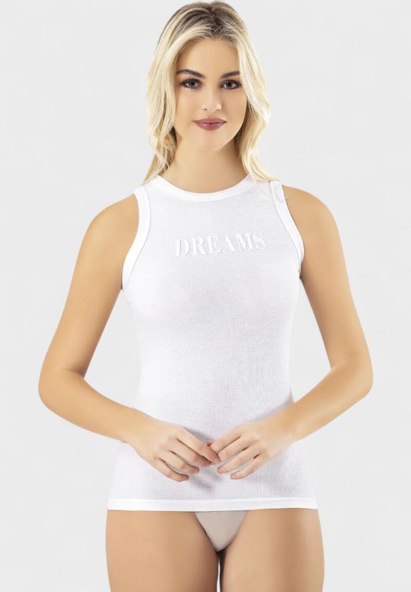Γυναικείο Τοπ Modal Rib Kota με Λογότυπο "Dreams" Λευκό