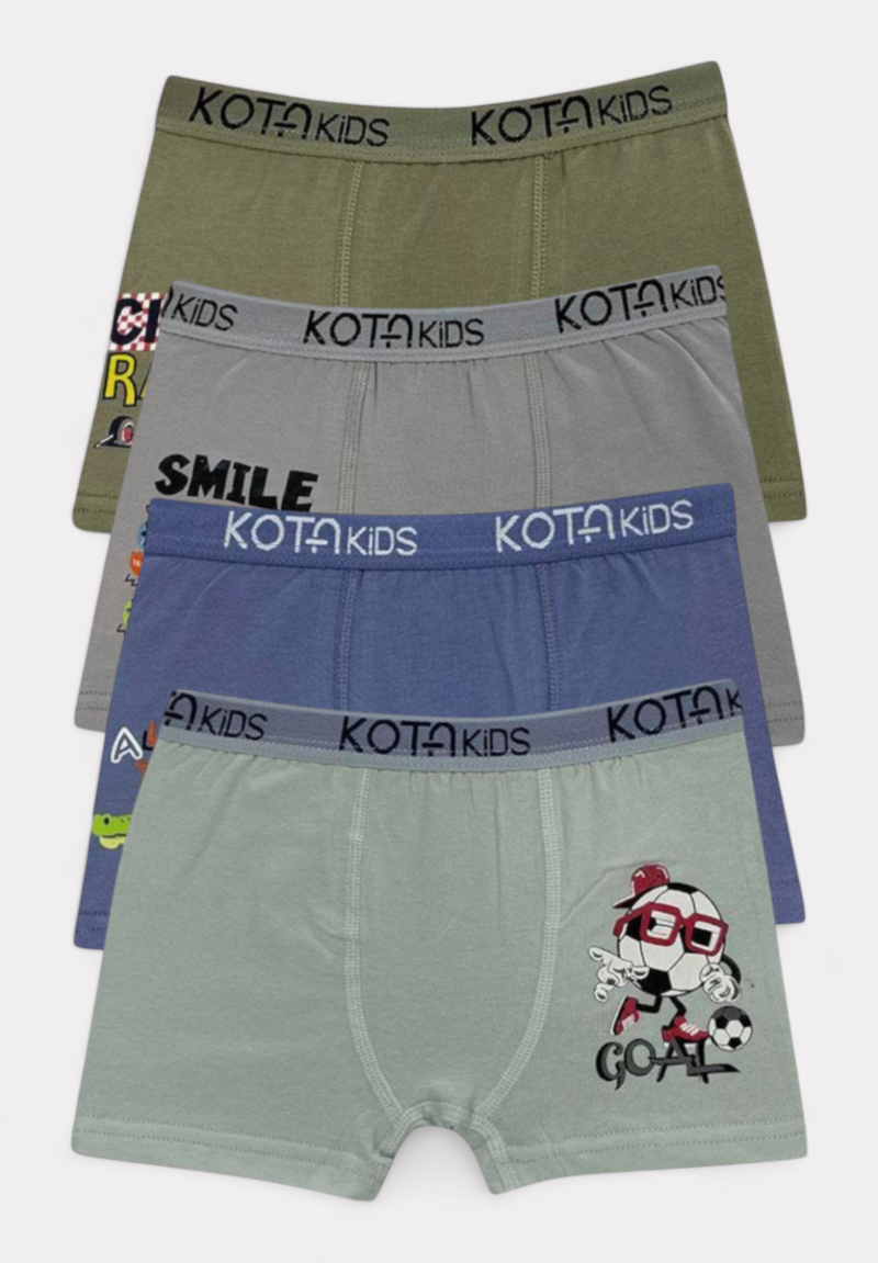 Εσώρουχα Boxer για αγόρι με εξωτερικό λάστιχο βαμβακερά Kota σε οικονομικό πακέτο 4 τεμαχίων