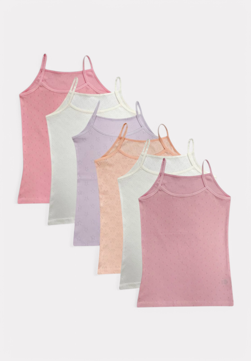 Φανελάκι για κορίτσι βαμβακερό με ανάγλυφα σχέδια Kota σε οικονομικό πακέτο 6 τεμαχίων