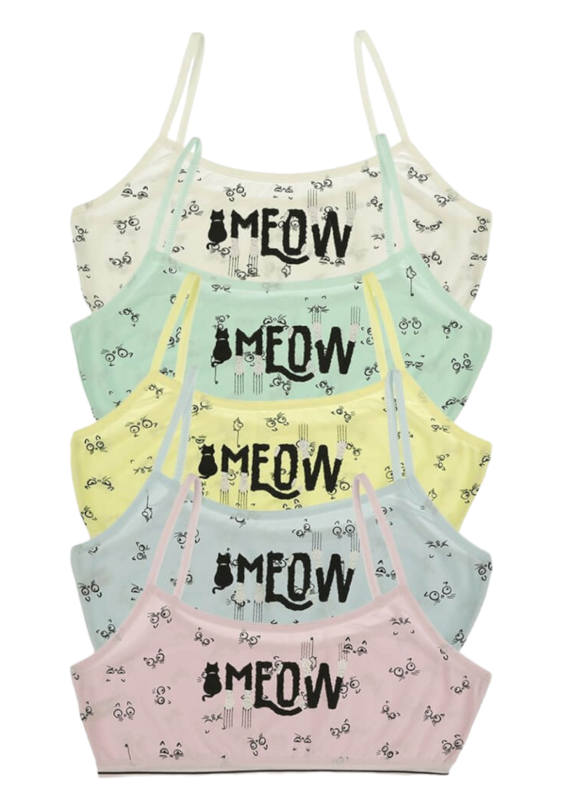 Μπουστάκια εφηβικά με λεπτή τιράντα βαμβακερά Donella Meow σε συσκευασία 5 τεμ.