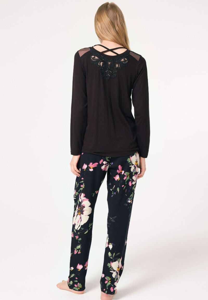 Πιτζάμα γυναικεία Anil Viscose με διαφάνεια και σχέδιο στην πλάτη Μαύρο