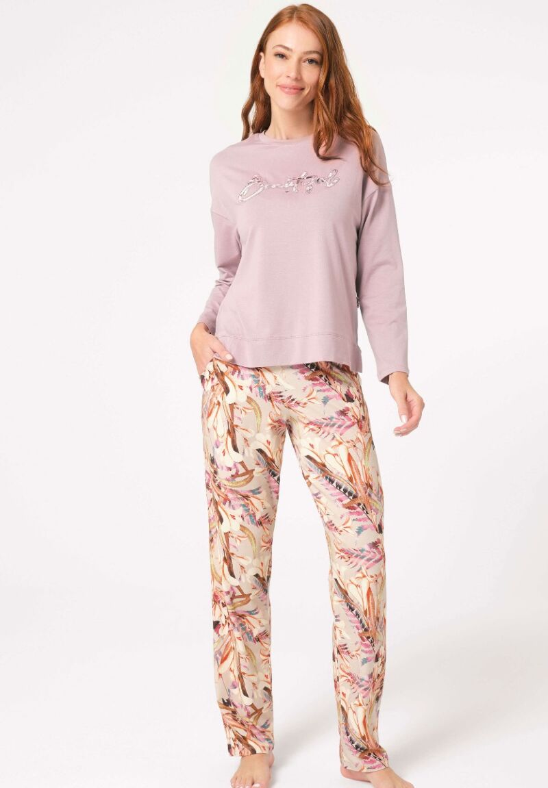 Πιτζάμα γυναικεία Anil Modal με κεντημένο σχέδιο Beautiful Σάπιο Μήλο