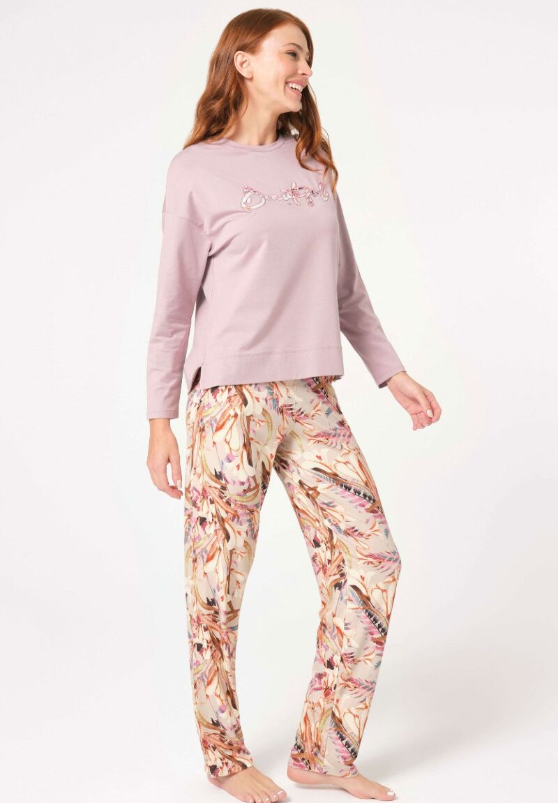 Πιτζάμα γυναικεία Anil Modal με κεντημένο σχέδιο Beautiful Σάπιο Μήλο