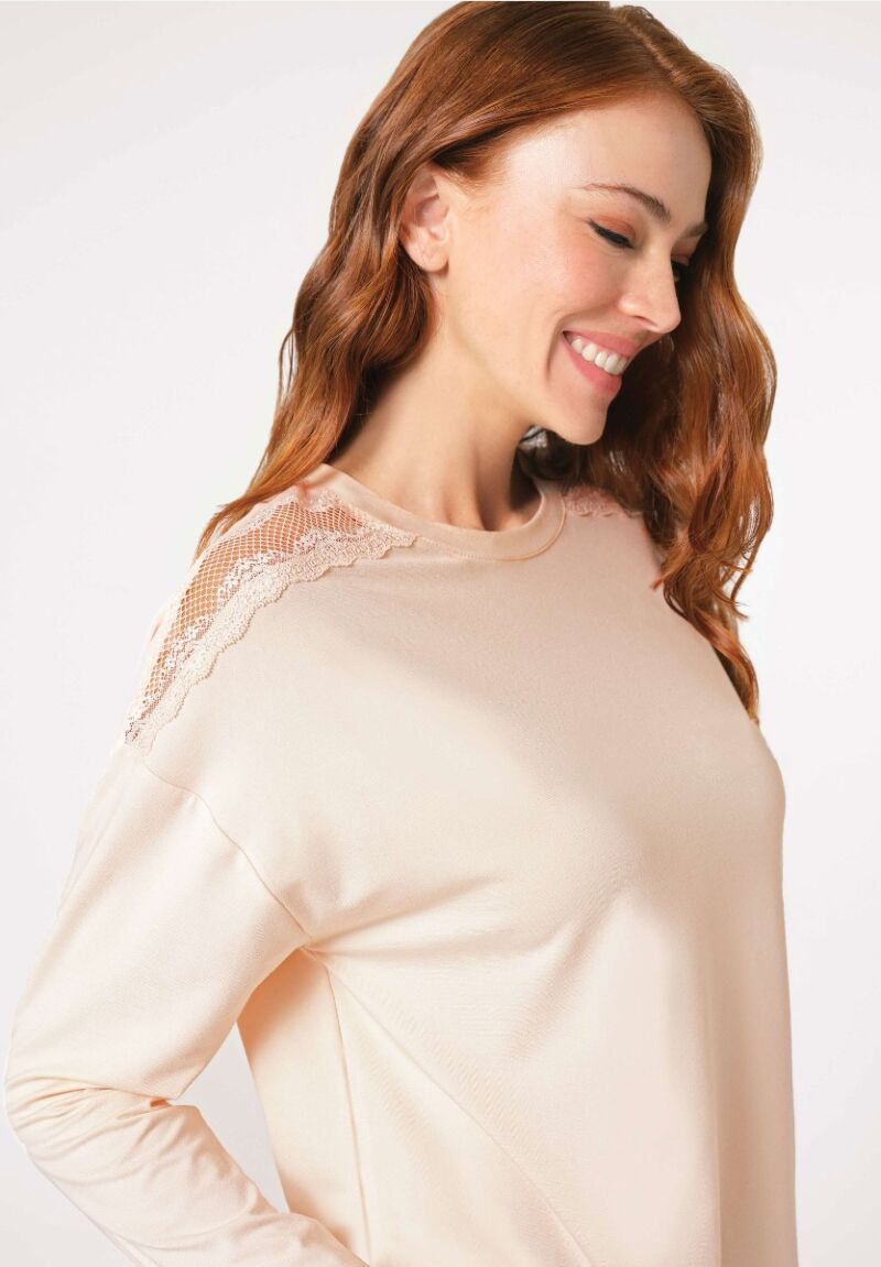 Πιτζάμα γυναικεία Anil Viscose με σχέδιο στους ώμους εκρού