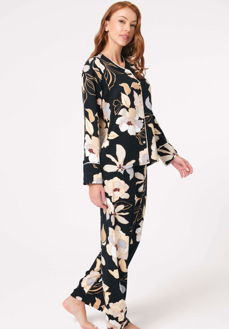 Πιτζάμα γυναικεία Anil Viscose με κουμπιά floral Μαύρο 