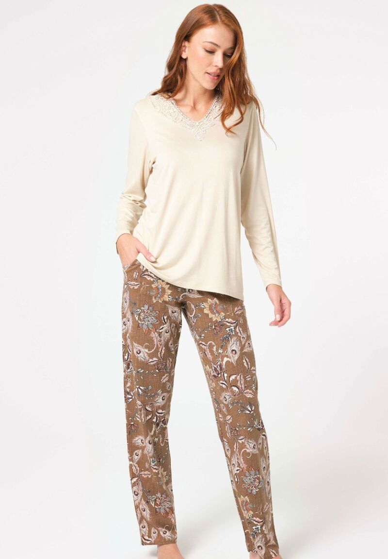 Πιτζάμα γυναικεία Anil Modal Danteli Εκρού 