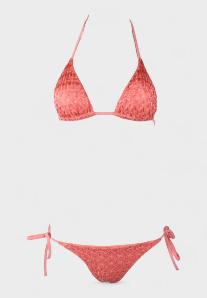 Μπικίνι Triangle Κοραλί με Χρυσή Δαντέλα