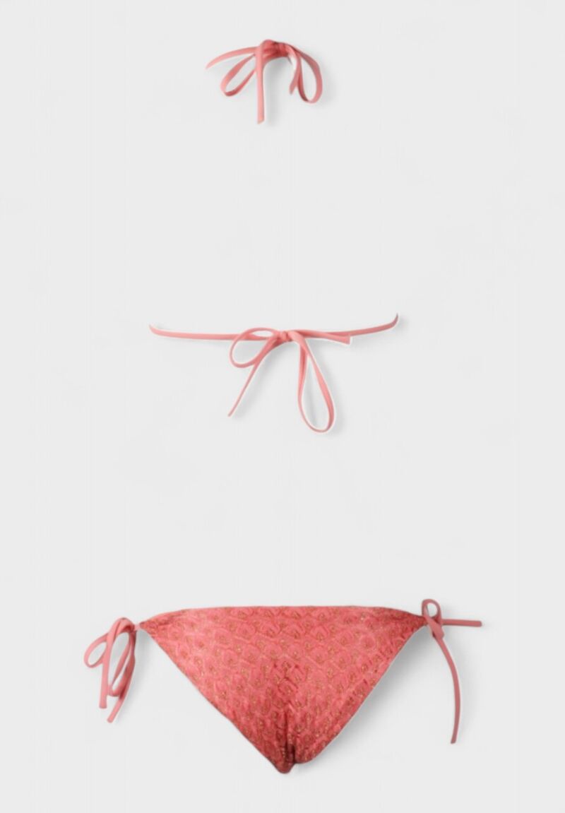 Μπικίνι Triangle Κοραλί με Χρυσή Δαντέλα