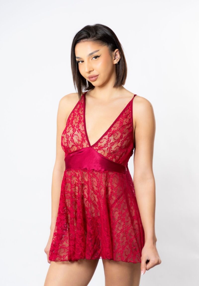 Νυχτικό δαντελένιο με εσώρουχο Moongirl Eva Bordo