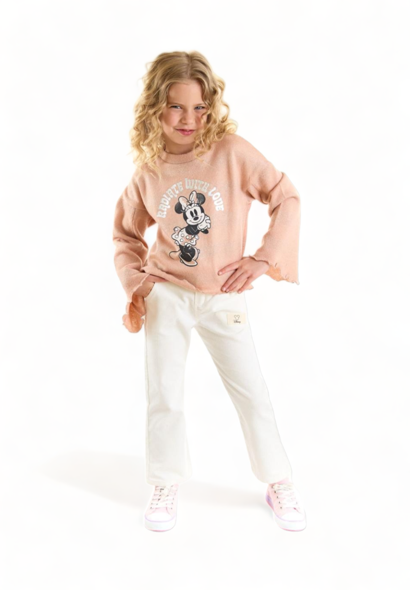 Σετ για κορίτσι με βαμβακερή Rib μπλούζα και κοτλέ παντελόνι Cimpa Disney Minnie Mouse
