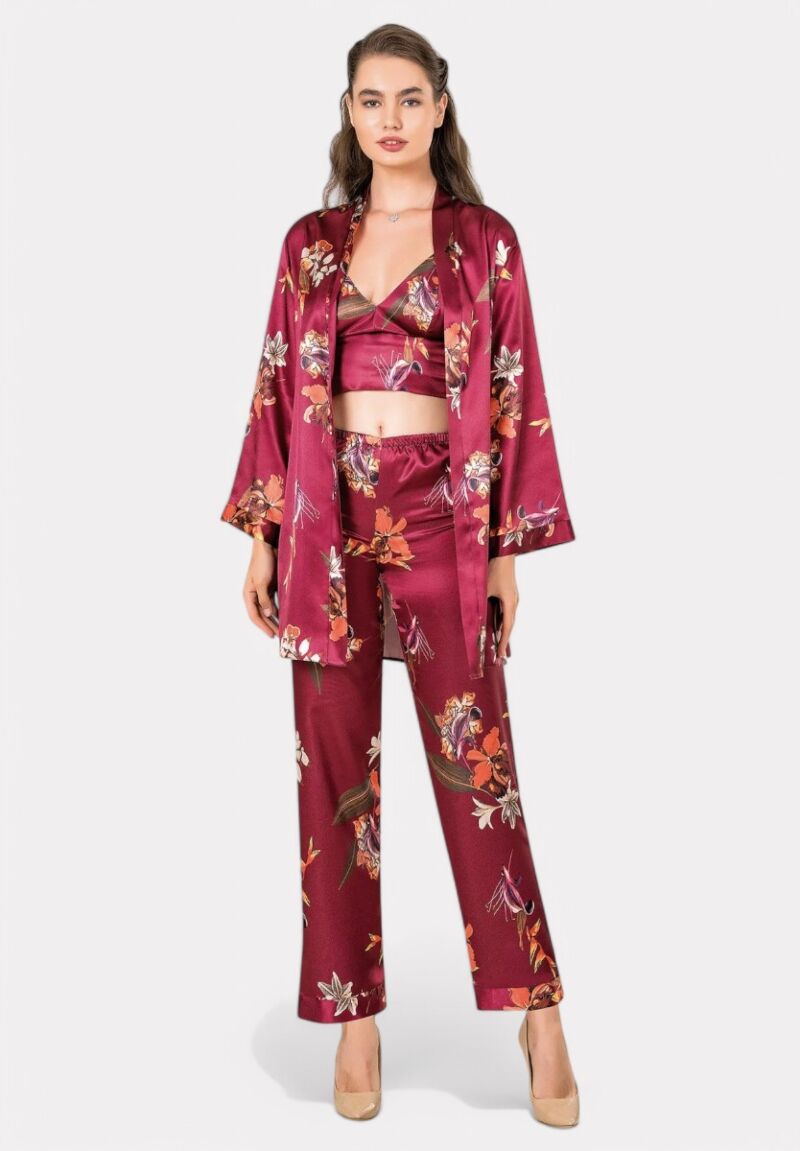 Σετ Πιτζάμα με Ρόμπα Σατέν Moongirl Bordo Elegance