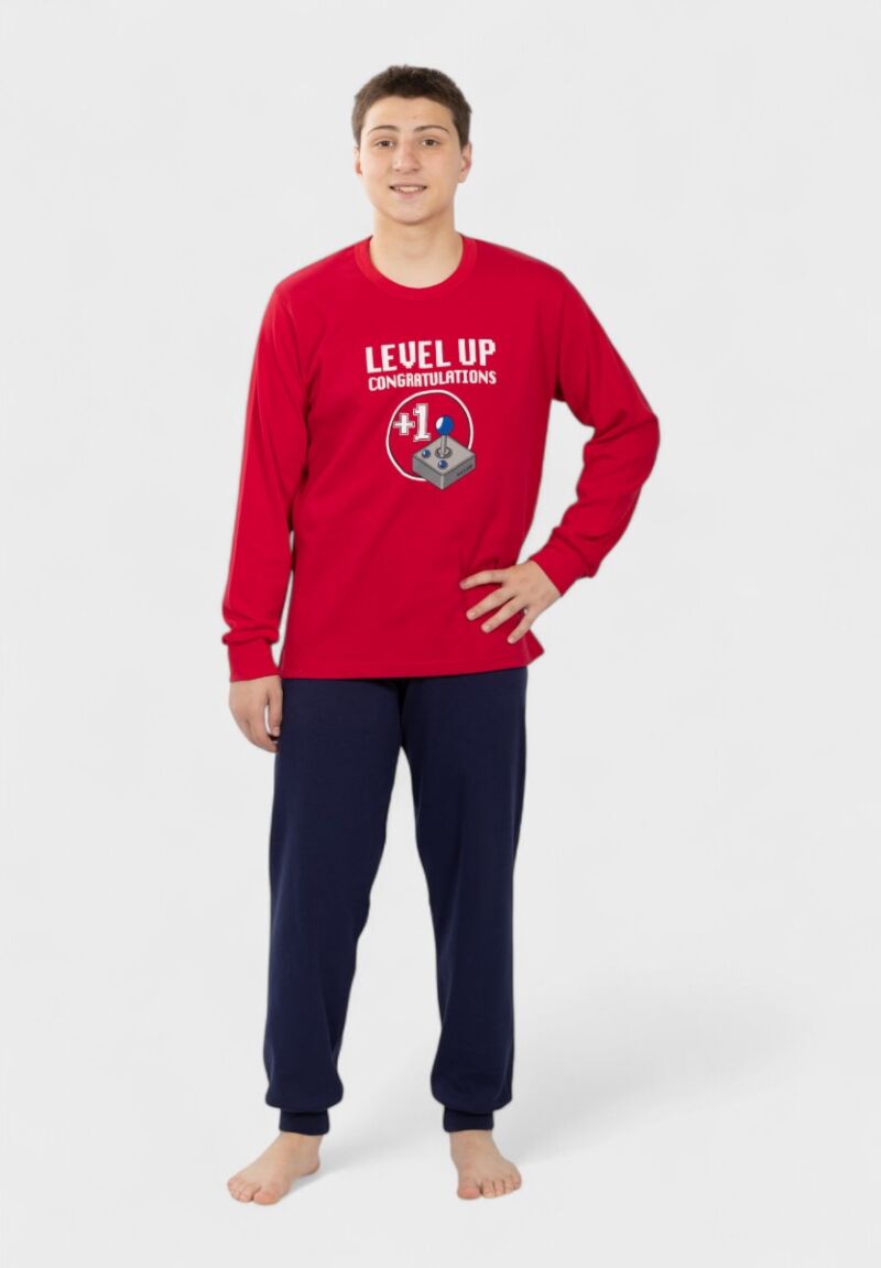 Εφηβική Πιτζάμα Nina Club Level Up Κόκκινη 100% Βαμβακερή
