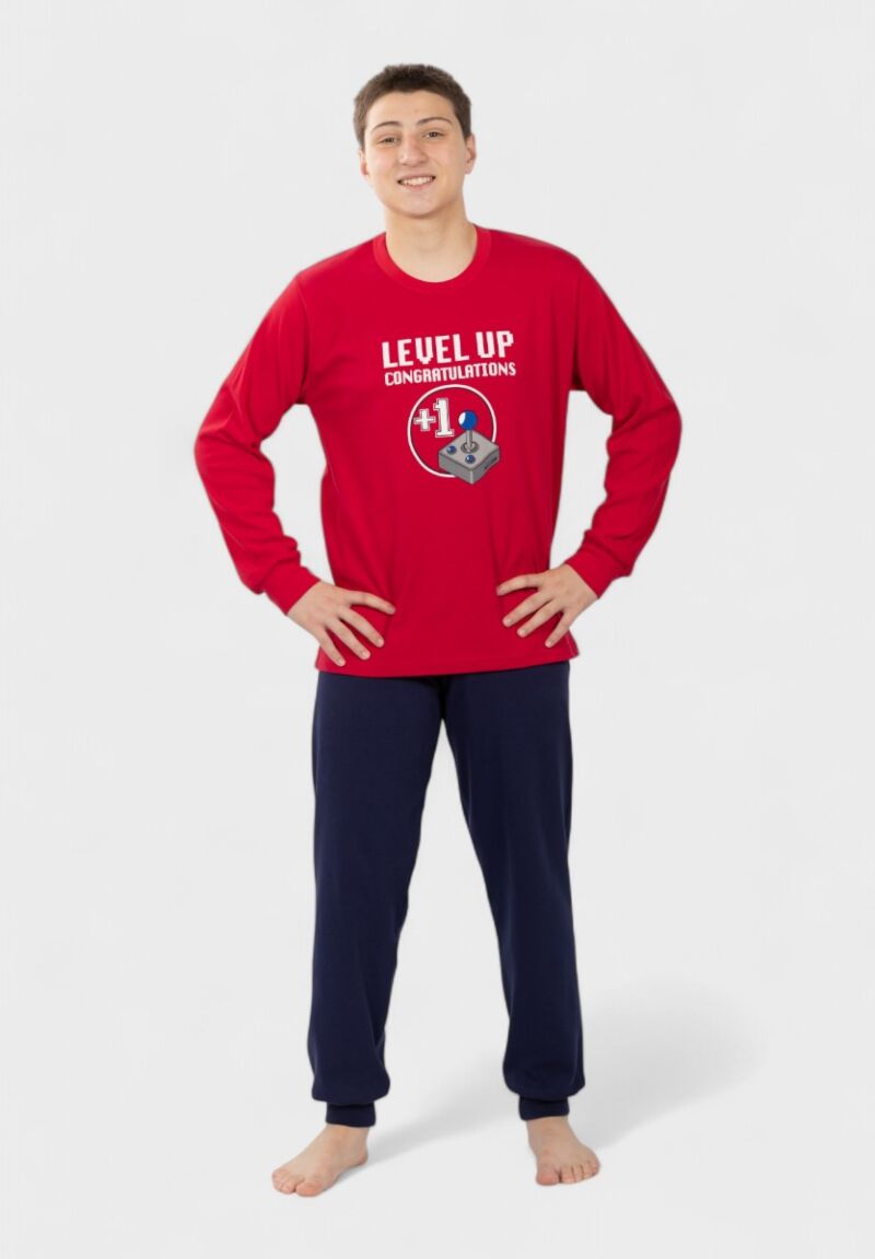 Εφηβική Πιτζάμα Nina Club Level Up Κόκκινη 100% Βαμβακερή