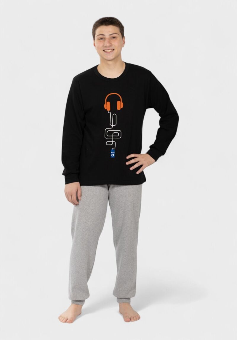 Εφηβική Πιτζάμα Nina Club Music Μαύρη – 100% Βαμβακερή