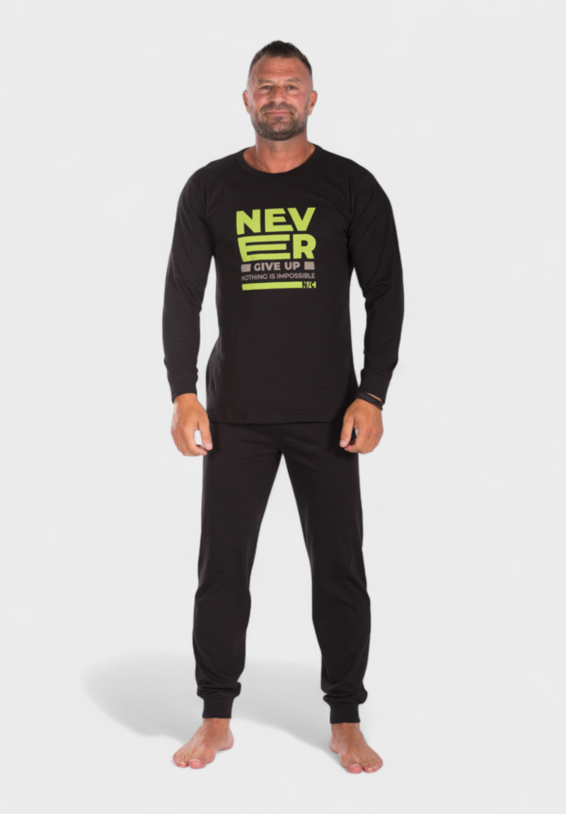 Πιτζάμα ανδρική βαμβακερή Nina Club Never Give Up Black