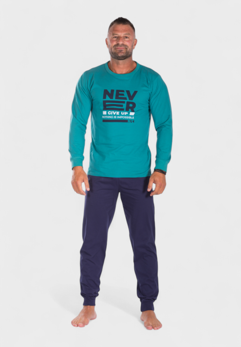 Πιτζάμα ανδρική βαμβακερή Nina Club Never Give Up Petrol