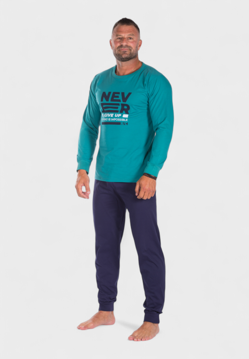 Πιτζάμα ανδρική βαμβακερή Nina Club Never Give Up Petrol