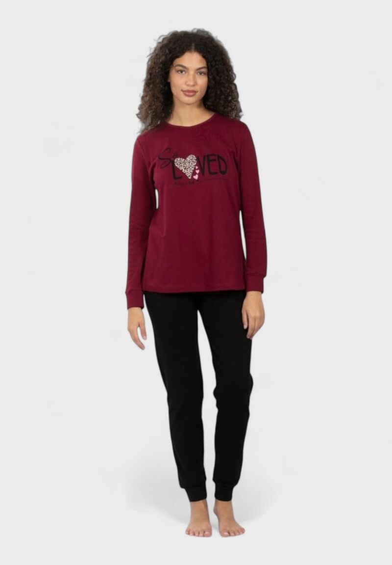 Γυναικεία Πιτζάμα So Loved 100% Βαμβακερή Μπορντό Nina Club