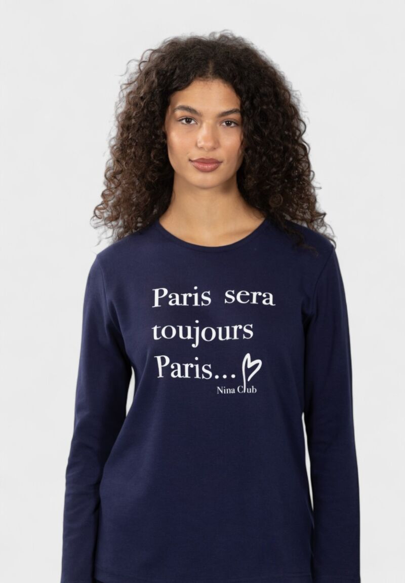 Γυναικεία Πιτζάμα Nina Club Paris Μπλέ 100% Βαμβακερή