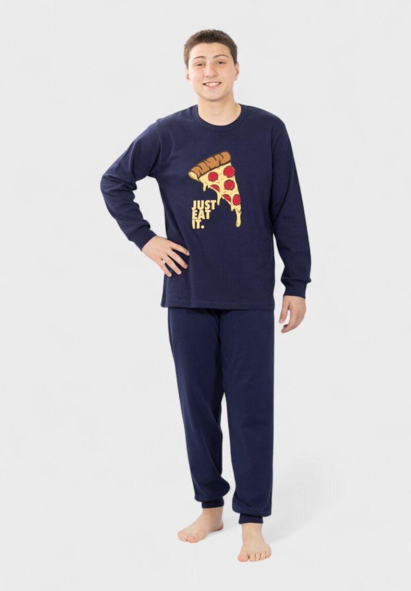 Πιτζάμα εφηβική Nina Club Pizza μπλέ 100% βαμβακερή