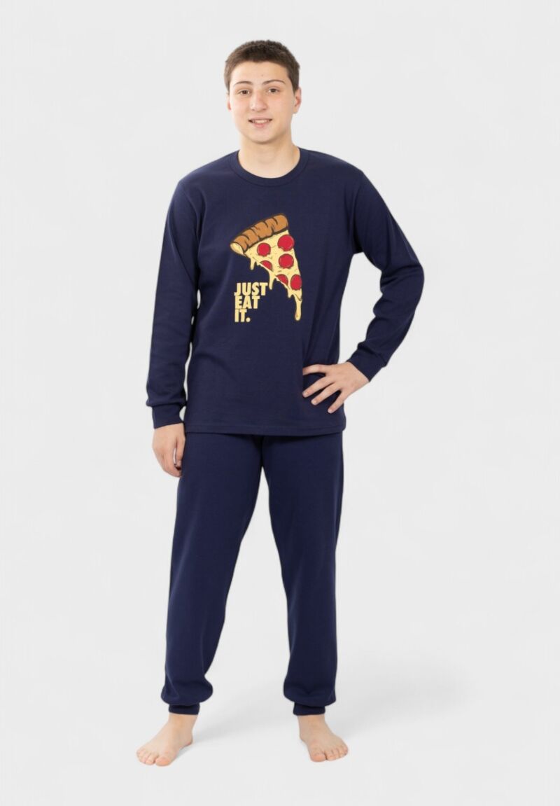 Πιτζάμα εφηβική Nina Club Pizza μπλέ 100% βαμβακερή