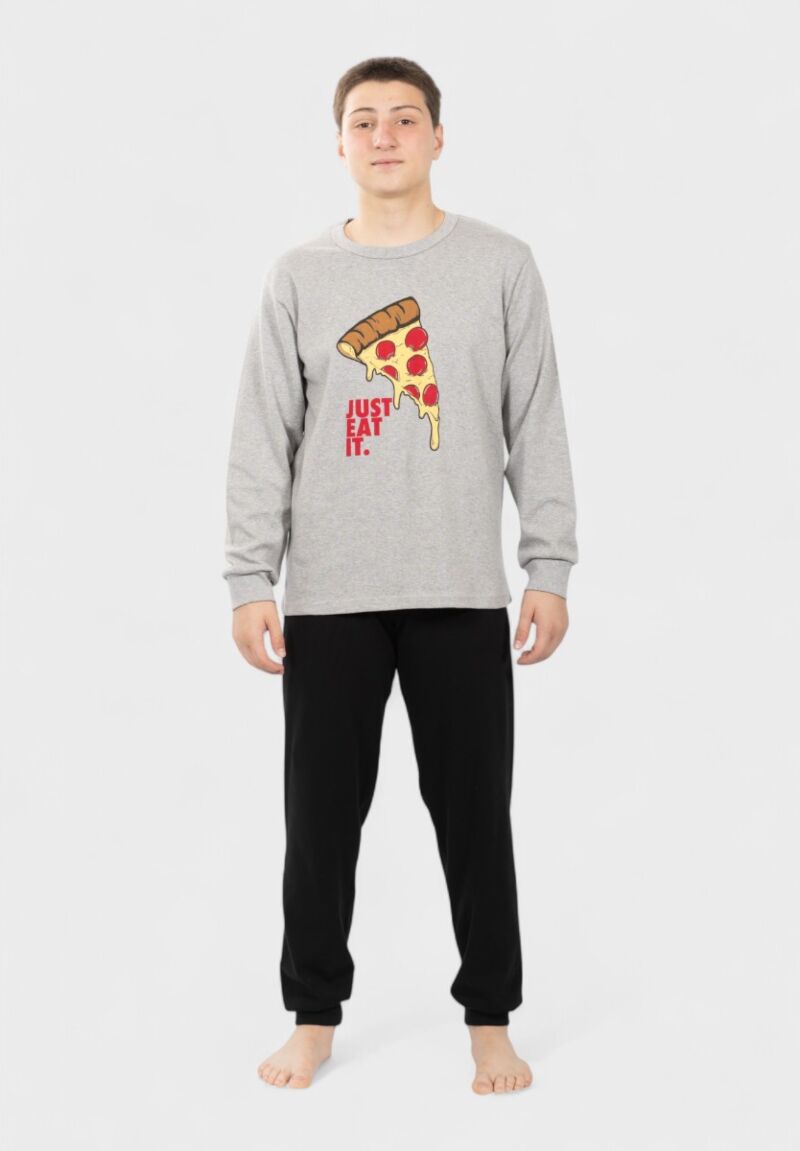 Πιτζάμα εφηβική Nina Club Pizza γκρι 100% βαμβακερή