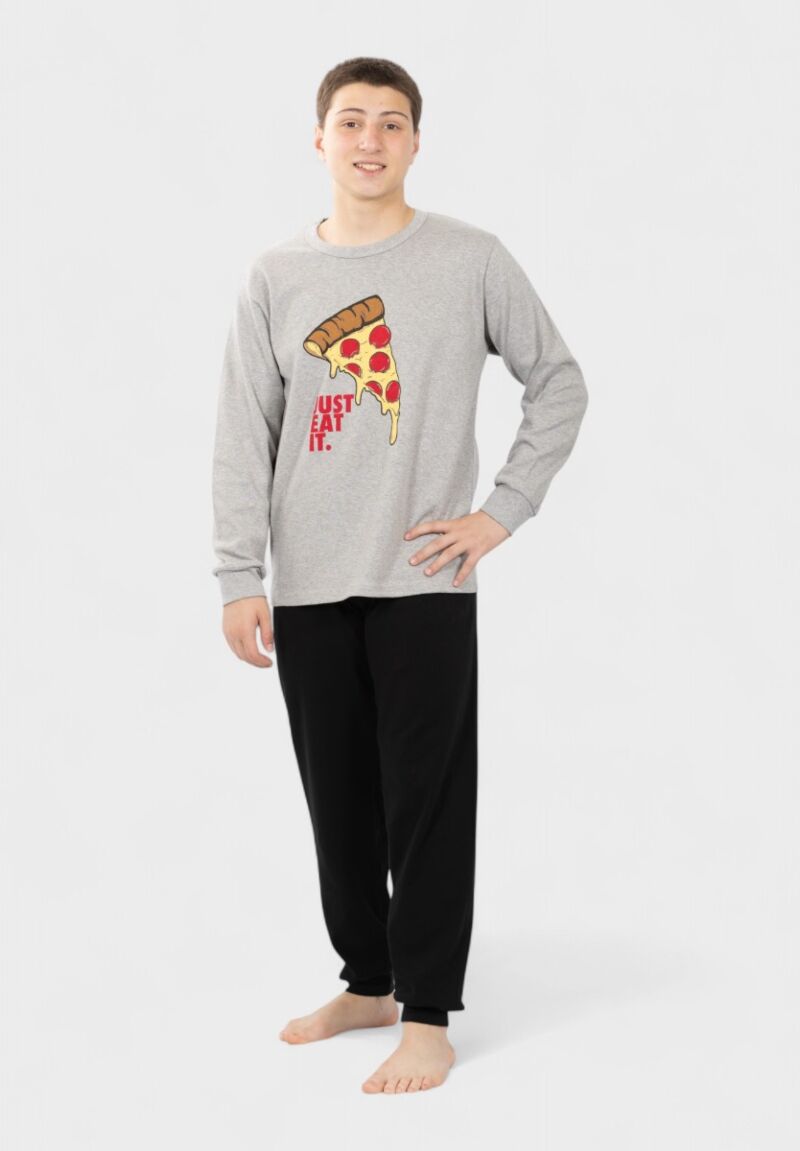 Πιτζάμα εφηβική Nina Club Pizza γκρι 100% βαμβακερή