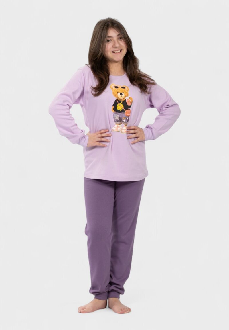 Πιτζάμα για Κορίτσι Bear Λιλά Nina Club| 100% Βαμβάκι