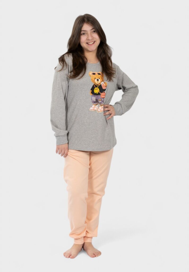 Πιτζάμα για Κορίτσι Bear Γκρι Nina Club| 100% Βαμβάκι