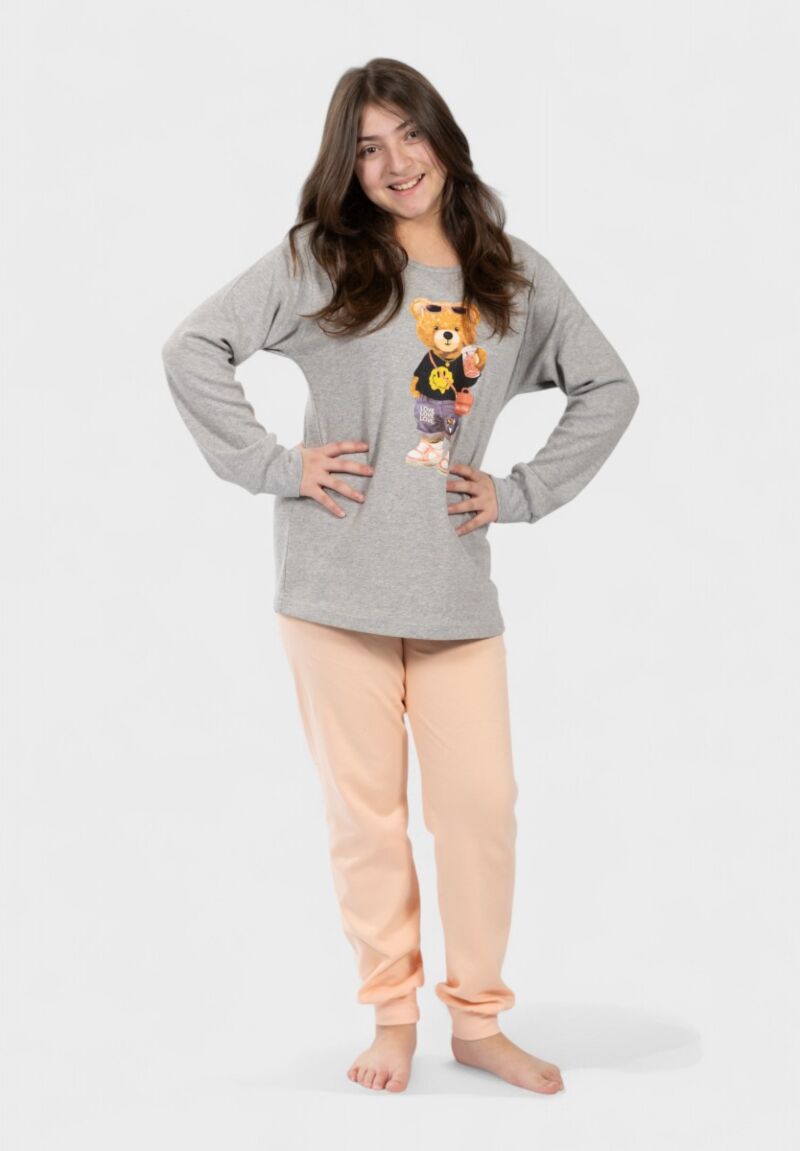 Πιτζάμα για Κορίτσι Bear Γκρι Nina Club| 100% Βαμβάκι