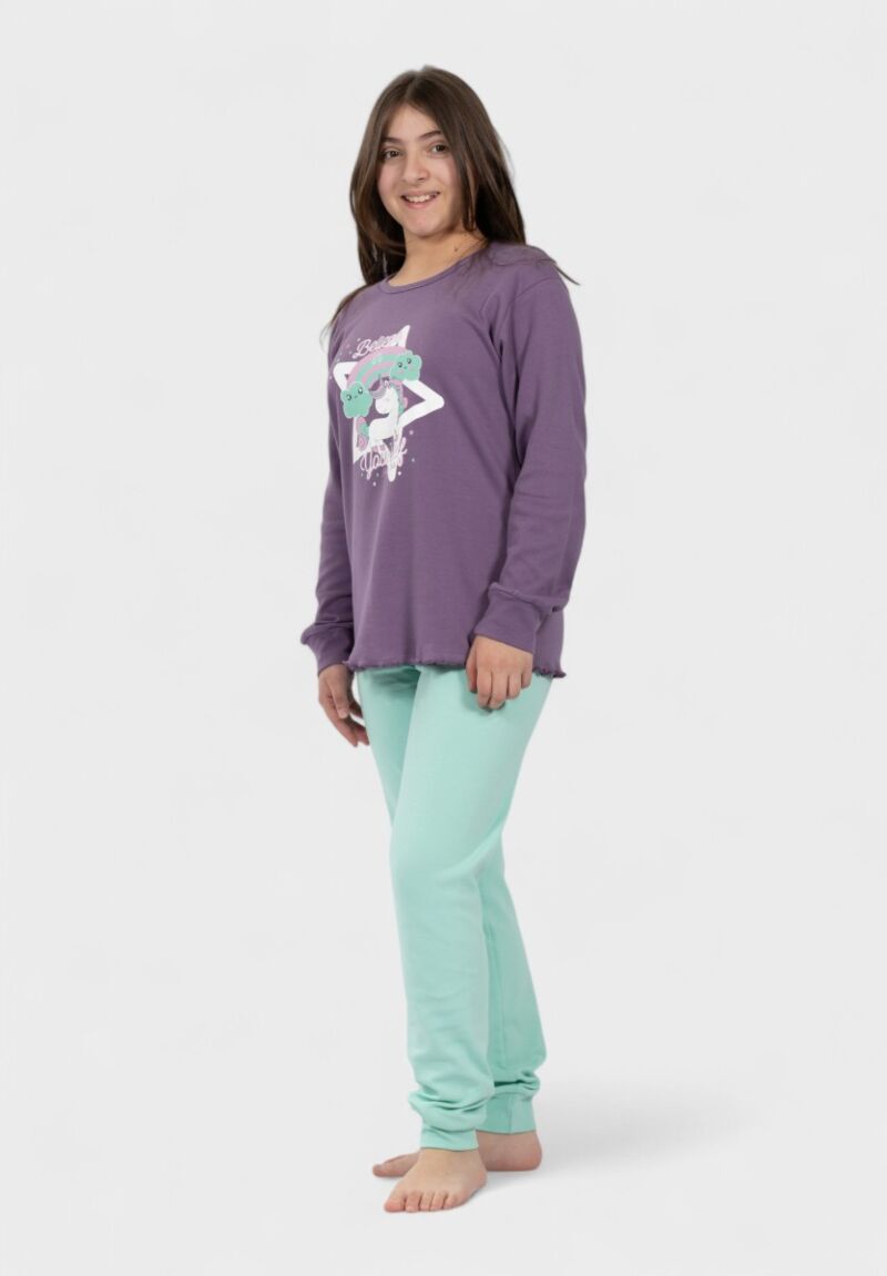 Πιτζάμα για Κορίτσι Unicorn Μωβ Nina Club| 100% Βαμβάκι