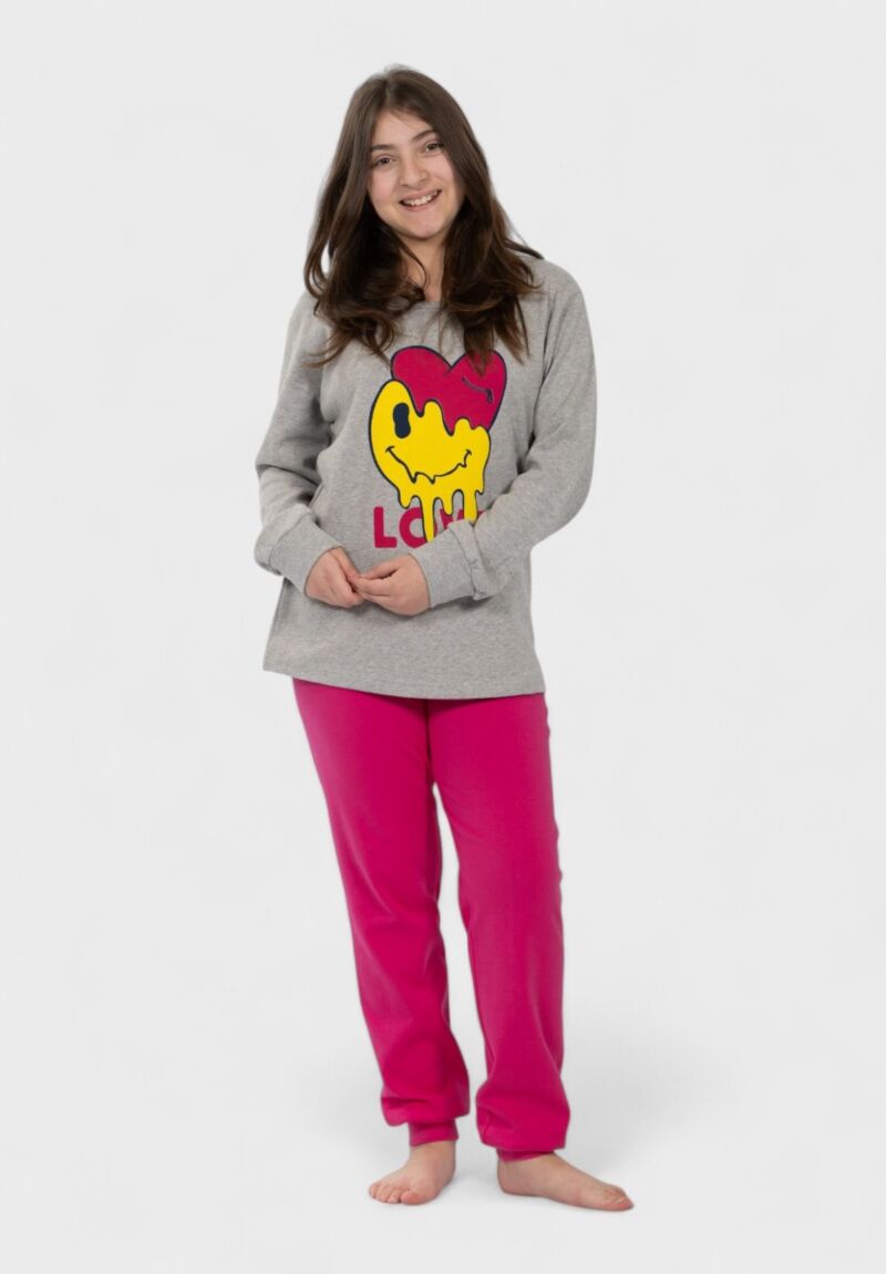 Παιδική Πιτζάμα Nina Club Love Emoji Γκρί | 100% Βαμβάκι