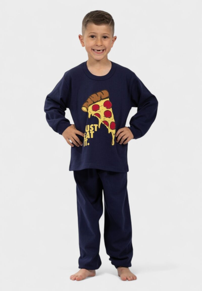 Παιδική Πιτζάμα Nina Club με Στάμπα Pizza Μπλέ | 100% Βαμβακερή