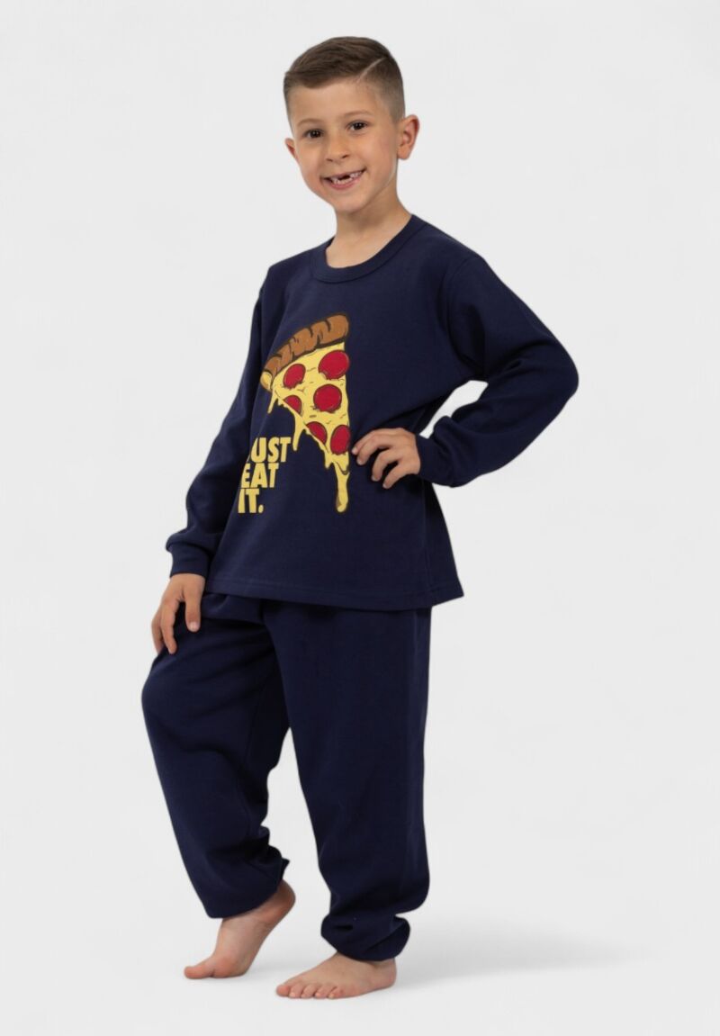 Παιδική Πιτζάμα Nina Club με Στάμπα Pizza Μπλέ | 100% Βαμβακερή