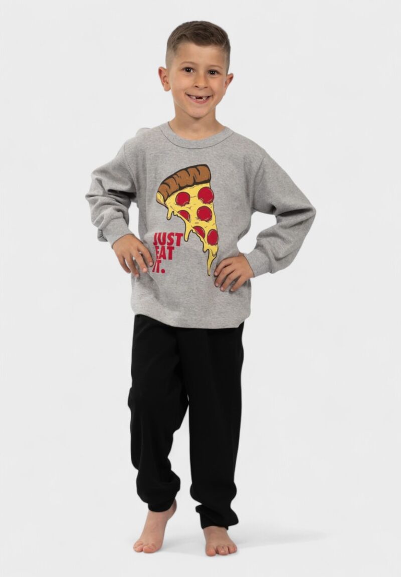 Παιδική Πιτζάμα Nina Club με Στάμπα Pizza Γκρί| 100% Βαμβακερή