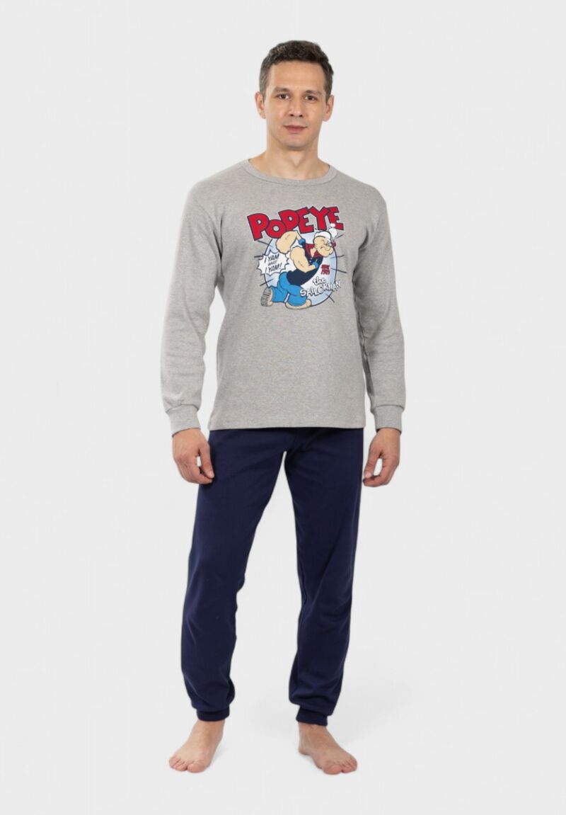 Πιτζάμα Ανδρική Nina Club "Popeye" - Γκρι/Μπλε, 100% Βαμβάκι