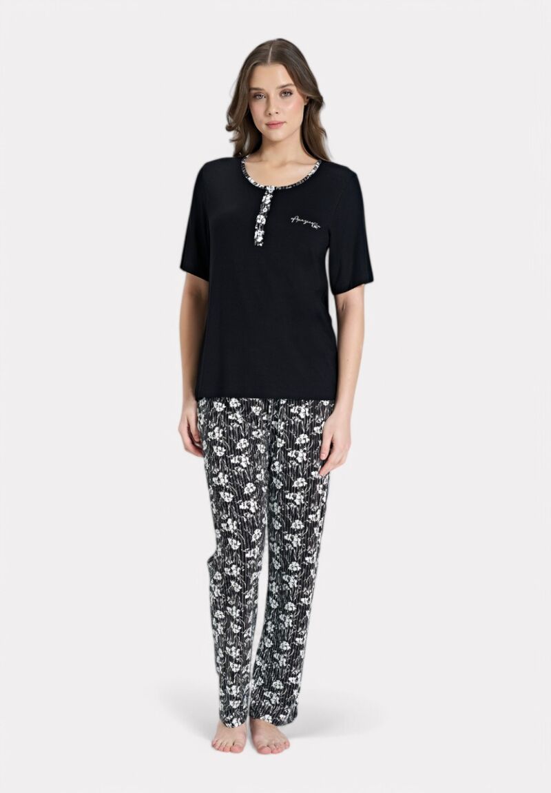 Πιτζάμα Viscose Pijadore με μακρύ παντελόνι μαύρη