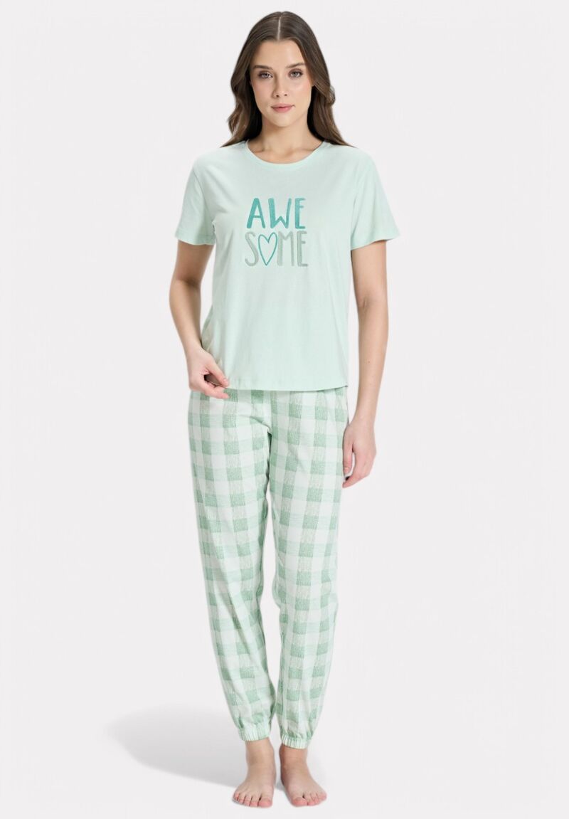 Πιτζάμα βαμβακερή Pijadore Awesome Φυστικί