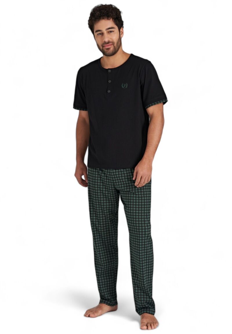 Πιτζάμα ανδρική βαμβακερή με καρό παντελόνι Pijadore