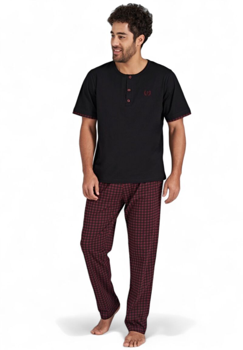 Πιτζάμα ανδρική βαμβακερή με καρό παντελόνι Pijadore