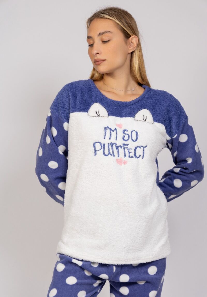 Πιτζάμα γυναικεία Fleece I'm So PurrFect Blue Pijammery