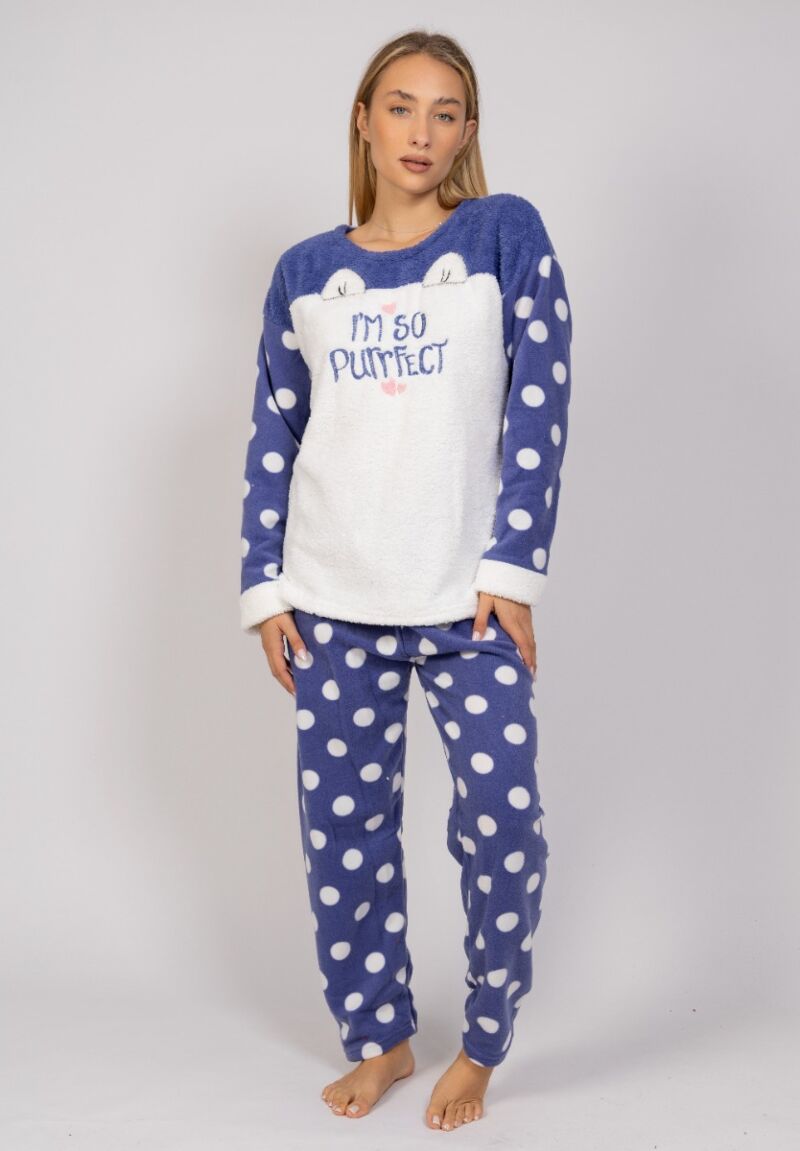 Πιτζάμα γυναικεία Fleece I'm So PurrFect Blue Pijammery