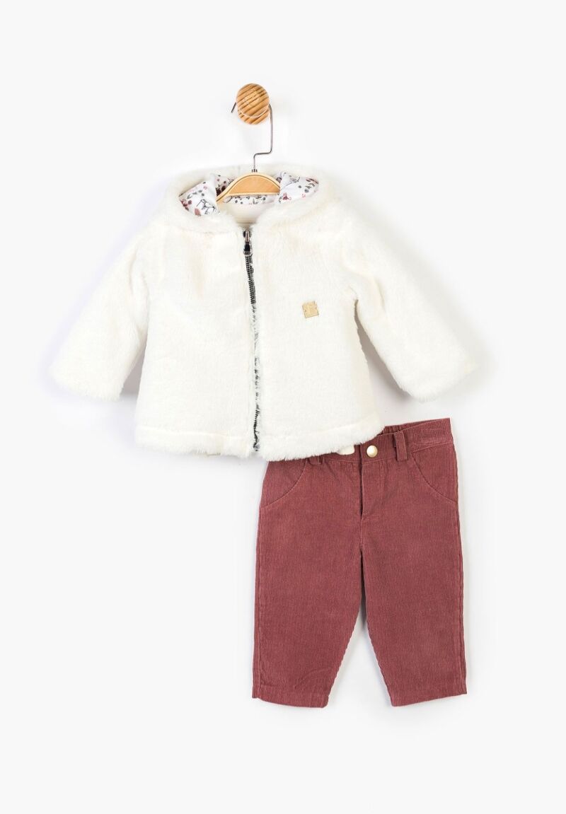 Σετ βρεφικό γουνάκι κοτλέ παντελόνι και μπλουζάκι