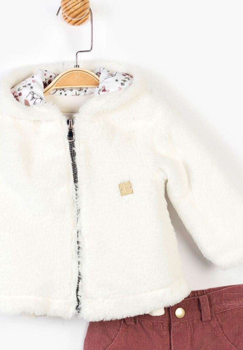 Σετ βρεφικό γουνάκι κοτλέ παντελόνι και μπλουζάκι