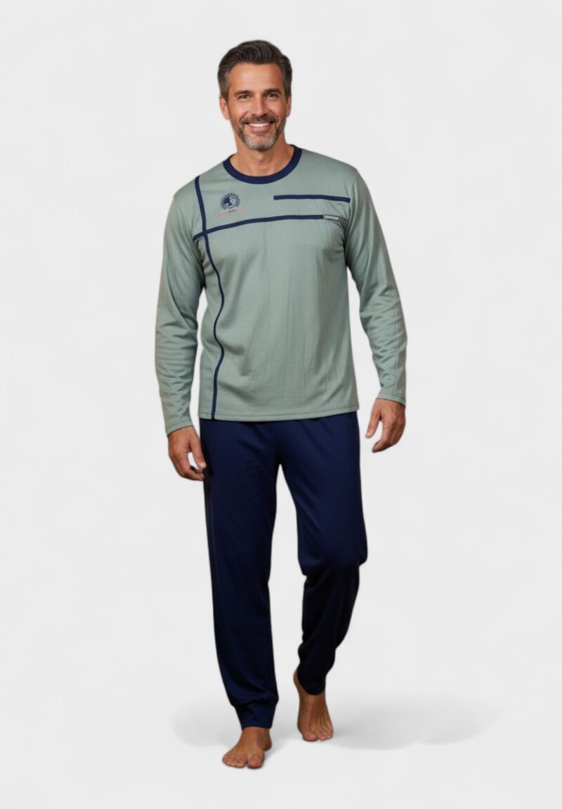 Ανδρική Βαμβακερή Πιτζάμα Interlock Collection Nightline Sage