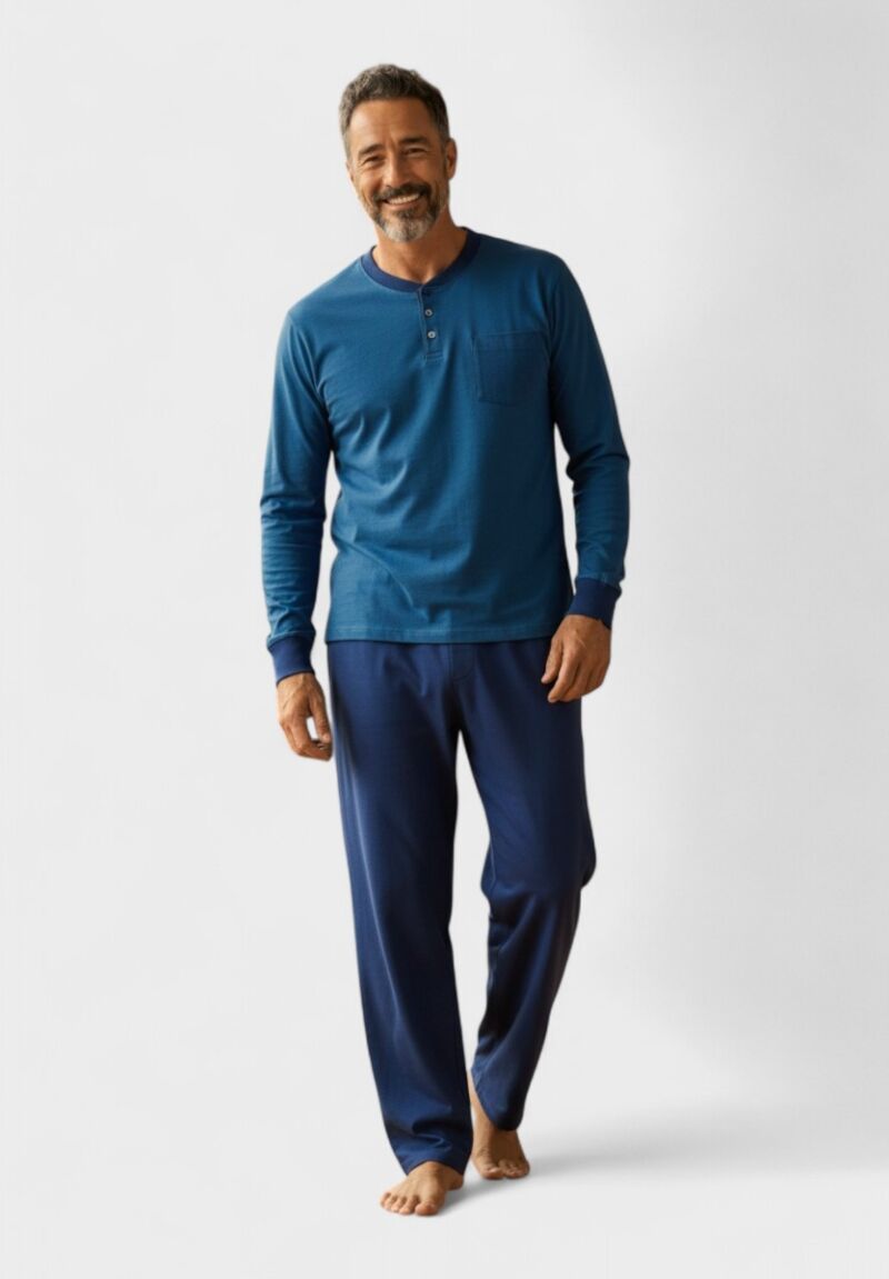 Ανδρική Βαμβακερή Πιτζάμα Interlock Collection Basic Royal Blue