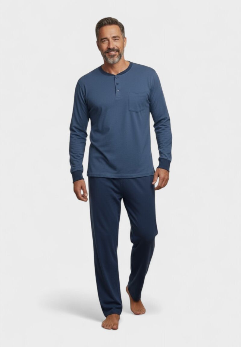 Ανδρική Βαμβακερή Πιτζάμα Interlock Collection Basic Royal Blue