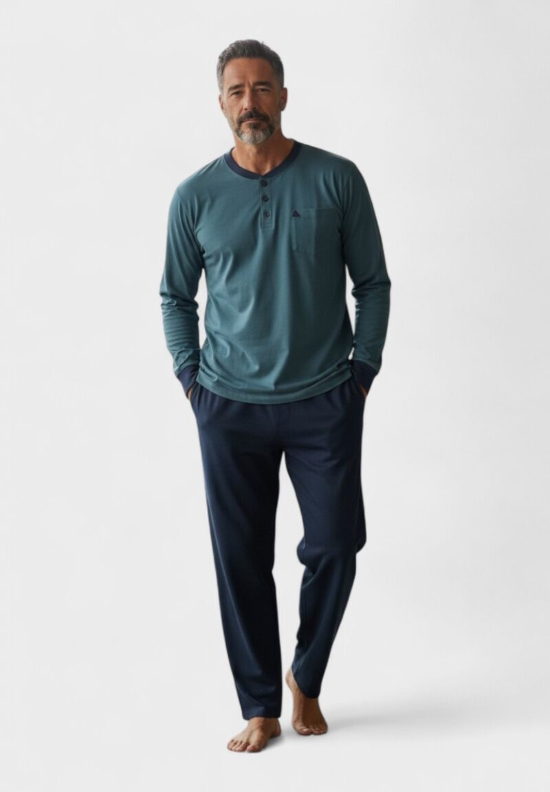 Ανδρική Βαμβακερή Πιτζάμα Interlock Collection Basic Olive Green